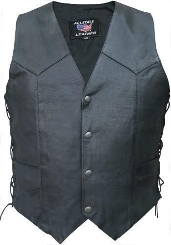 Mens REBEL BIKER Basic Black SPLIT COWHIDE LEATHER Motorcycle Vest 