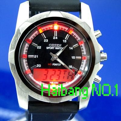 OHSEN New 7 Colors LED Quartz DATE Mens Backlight Black Sport Watch 