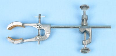 Four finger extension clamp with cork lined jaws and a aluminum boss 