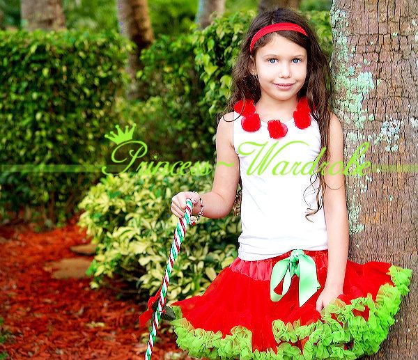 Xmas Red and Green Pettiskirt & Red Rose Top Tutu 1 8Y  