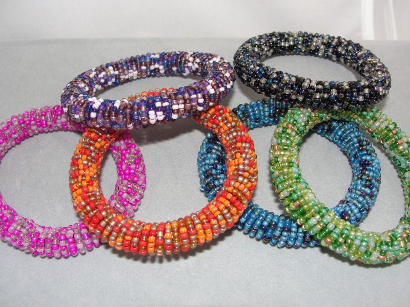 Glass Seed Bead Coil Roll Bangle Bracelet Fair Wage  