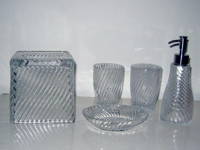 NU 5PC Retro SWIRLED CLR GLASS Bath Accessory Set~$154  