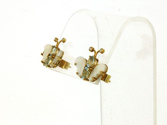 SAZINGG 18K GOLD, DIAMONDS & GEMS BUTTERFLY EARRINGS  