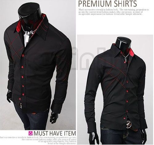 Mens Casual Slim fit Stylish Long Sleeve Shirts Luxury Two Color Three 