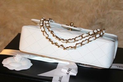 GORGEOUS CHANEL WHITE CAVIAR DOUBLE FLAP MEDIUM CLASSIC BAG WITH GOLD 