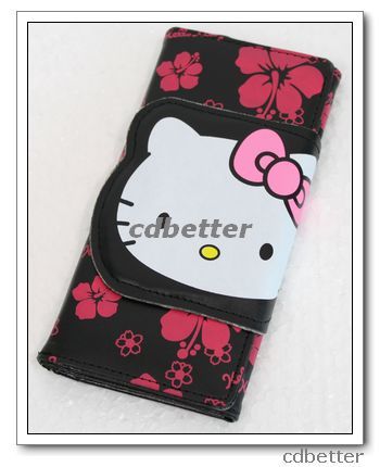 Hello Kitty Buckle Long Black Clutch Wallet Purse Women  