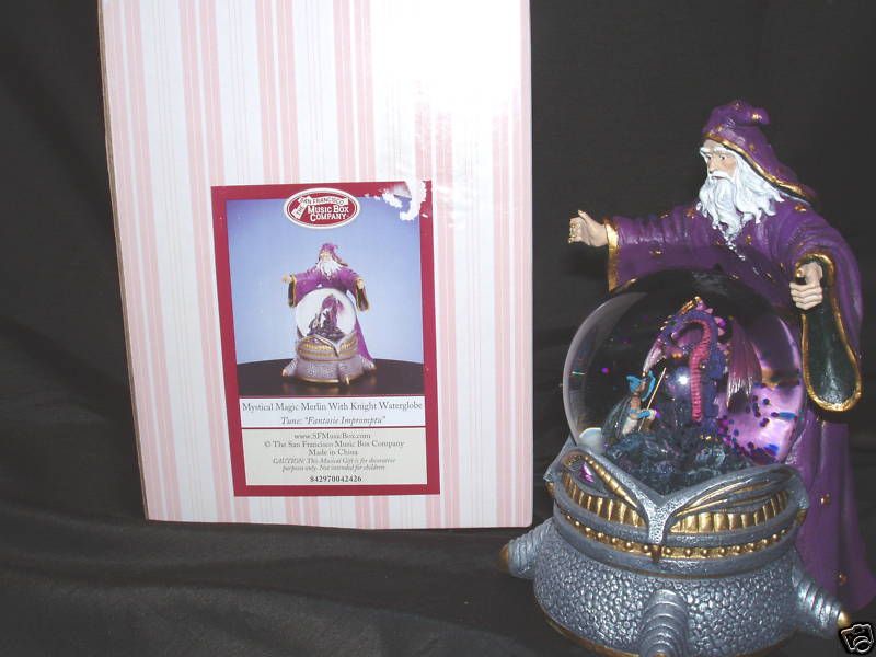 MUSICAL Mystical Magic MERLIN Knight Waterglobe Dragon  