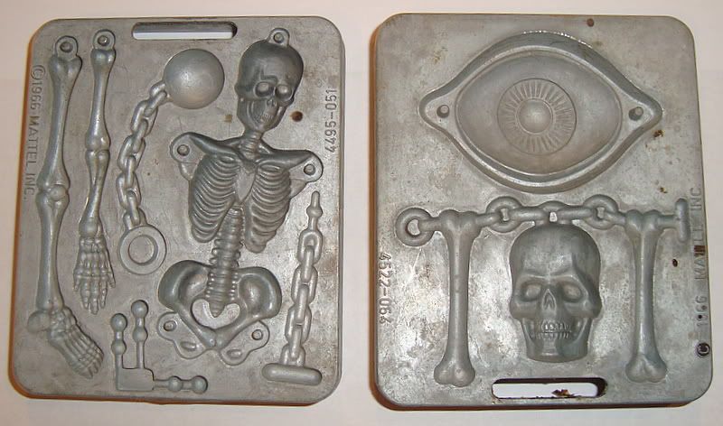 1966 MATTEL 7 CREEPY CRAWLER THINGMAKER MOLDS   SKELETON   SHRUNKEN 