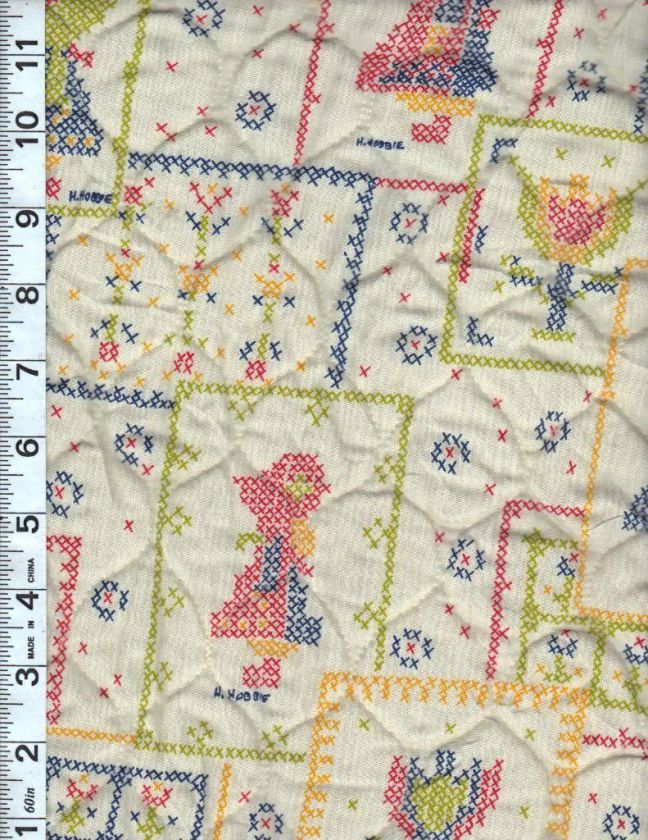   Hobbie Prequilted Fabric ~ Fake Cross Stitch print ~bt1/2y  