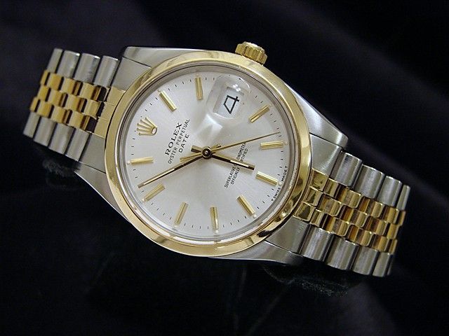 MENS 2TONE 18K YELLOW GOLD/STAINLESS ROLEX DATE WATCH  