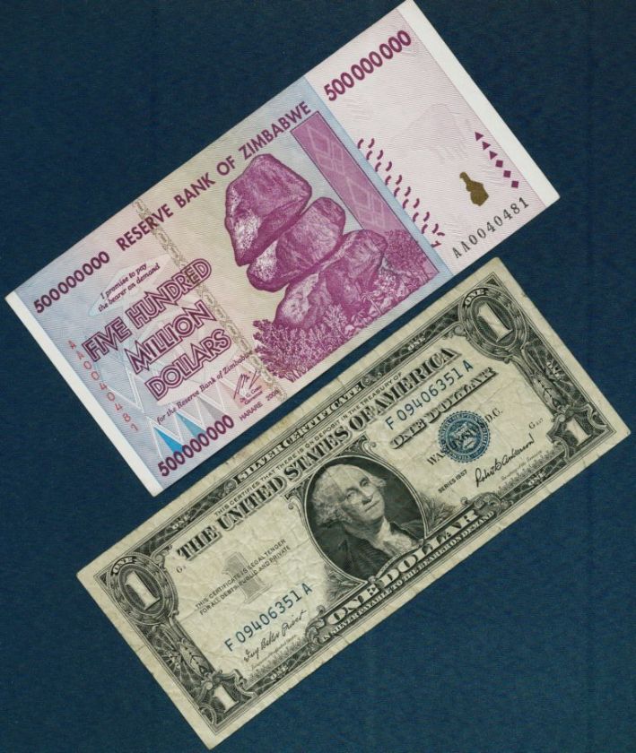 500 MILLION ZIMBABWE DOLLARS BANK NOTE + 1$ SILVER CERTIFICATE