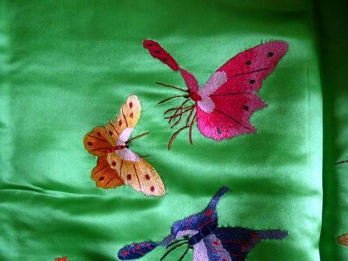 Chinese silk embroidery green 100butterfly bedcover  
