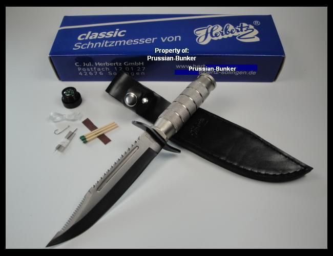 GERMAN HERBERTZ BOWIE KNIFE W/ COMPASS & SURVIVAL KIT   