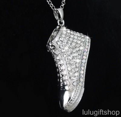 18k white gold plated shoe boot pendant necklace use swarovski 