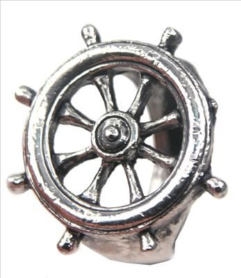 Silver Anchor Wheel Nautical Vintage Sty Ring Size 6.5  