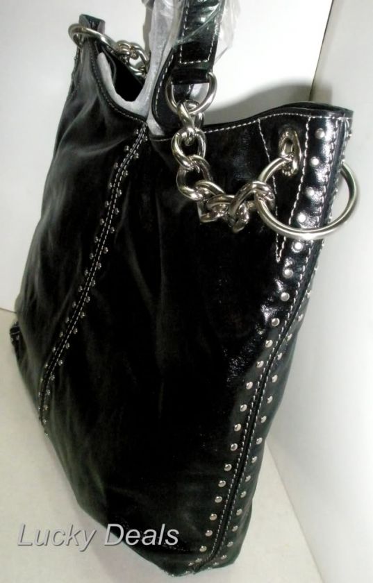 MICHAEL KORS ASTOR SHOULDER CHAIN TOTE HANDBAG Black leather bag New 