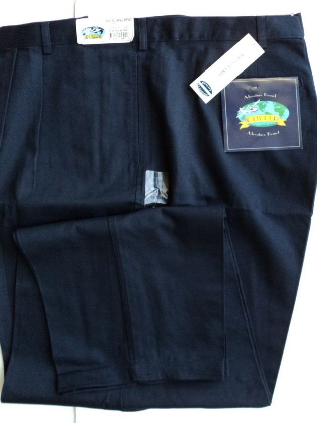NWT MENS CLIPPER PLEATED CHINO STYLE PANTS NAVY 62X34  