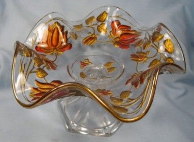 EAPG Antique FLOWER GARLAND GOOFUS GLASS COMPOTE VG (O)  