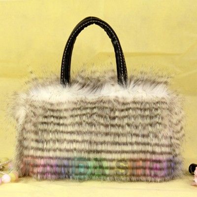 Gray Brown White Idio Punk Lady Fur Handbag Shoulder Bag Long Wool 