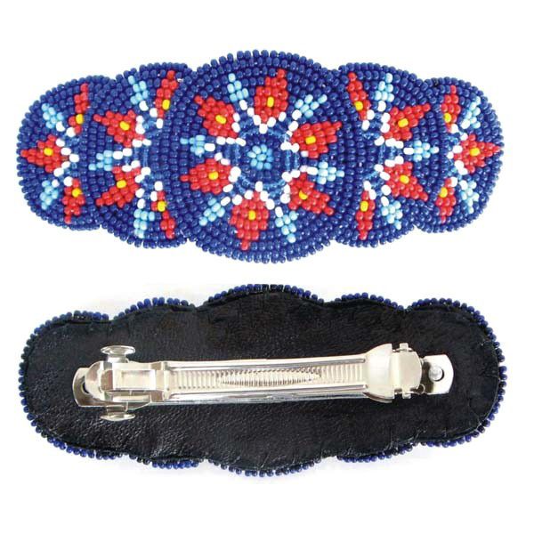 NATIVE ART BLUE FLOWER BEADED BARRETTE HAIR CLIP Z/36/1  