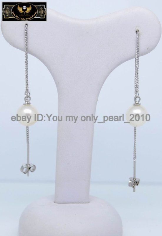 MP Natural 7 8mm AAA+ white dangle pearl earrings 925S  