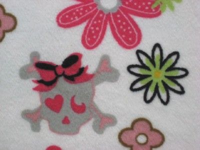 MINKY FABRIC KAUFMAN SKULL FLOWER PIRATE BIKER HEART wh  