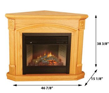 VENT FREE ELECTRIC HEATER OAK FIREPLACE MANTEL CORNER  