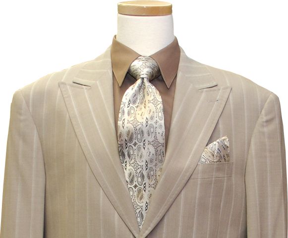 ZANETTI~AZIONE~TAUPE W/ DARK TAUPE PINSTRIPES SUIT~46L  