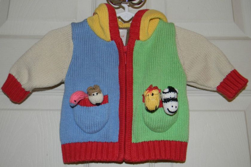 OSHKOSH BABY HOODED SWEATER/FINGER PUPPETS BOY 0 3 M  