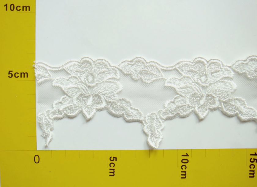 Jc04 25 White Embroidered Tulle Mesh Lace Trim By Yard  