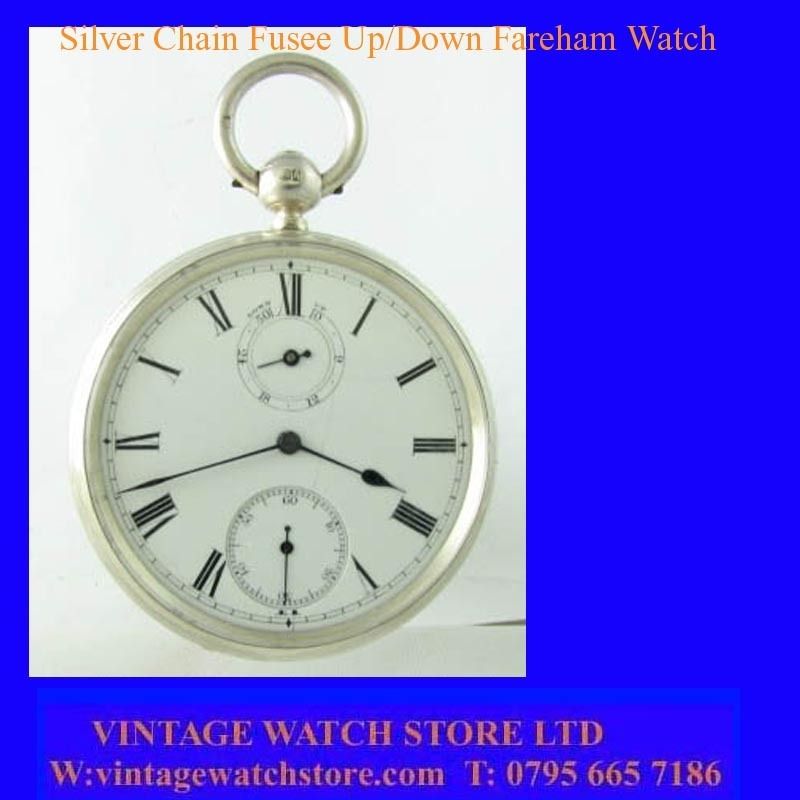 Rare Prescot Made Silver Chain Fusee Fareham Up/Down Pocket Watch 1876