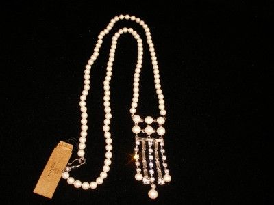 MONET FAUX PEARL RHINESTONE DROP LONG NECKLACE, NWT $62  