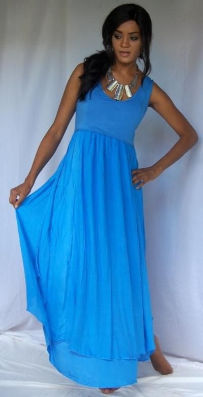 V865 BLUE/DRESS MAXI LAYERED MADE 2 ORDER M L 1X 2X  