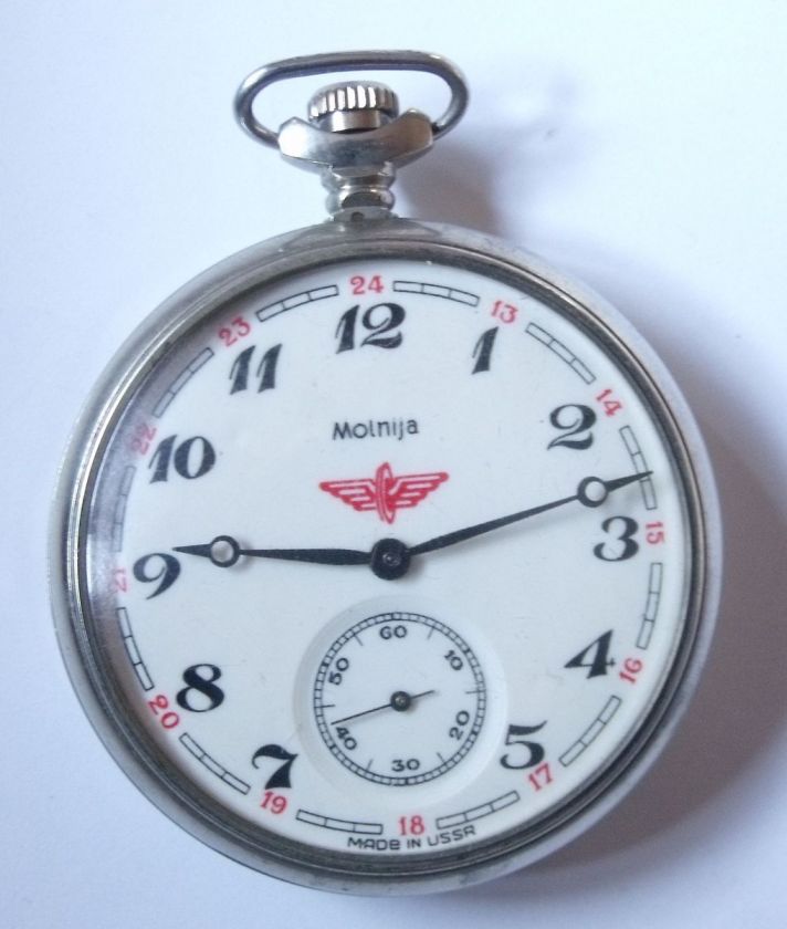 rareMOLNIJA 18j  OPEN FACE POCKET WATCH USSR 1970s  