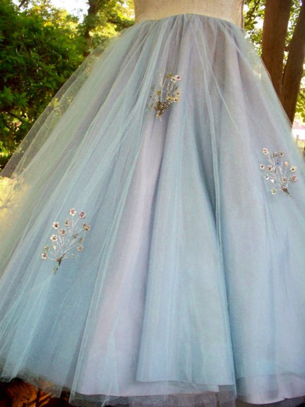   BLUE Tulle Wedding Bridal PROM Party Dress GOWN Pageant W/SHAWL XS/2 3