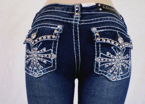   Size LA Idol Bootcut Jeans Crystal Cross Bold Stitch Stretch,17,19,21