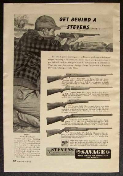 1948 STEVENS Savage Models 87 84 15 59 22 410 .22 & 410 ga. Shotgun 