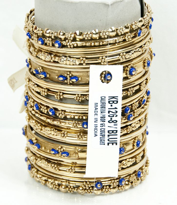   AMRITA SINGH 18k GOLD PLATED VIN SAPPHIRE BLUE 36 BANGLE BRACELET SET