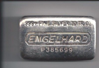 10 OUNCE OZ .999 FINE SILVER ENGELHARD BREAD LOAF STYLE BAR  