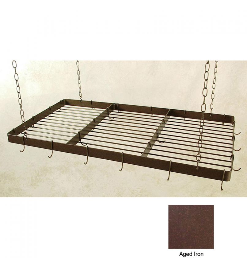 48 Rectangular Butchers Rack with Grid, 18 Hooks   Aged Iron