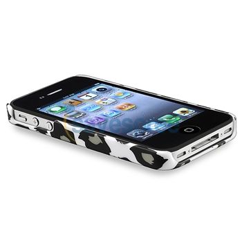 Grey Leopard Rear CASE+PRIVACY Guard For iPhone 4 4S 4G 4GS G OS 