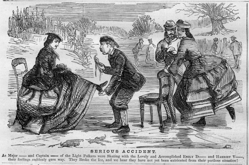 ICE SKATING ACCIDENT ANTIQUE ENGRAVING, SKATE REPAIR  