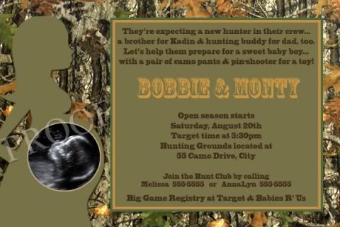   Real Tree Camo Camouflage Baby Shower Invitations Hunting Fishing Camp