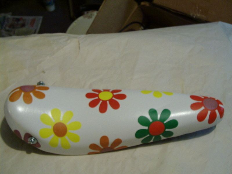 bicycle bike banana seat white with flowers new old stock  