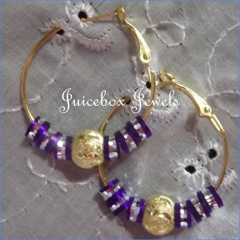 PURPLE Stardust 1.5 Hoop Earrings Gold Plated Basketball wives 