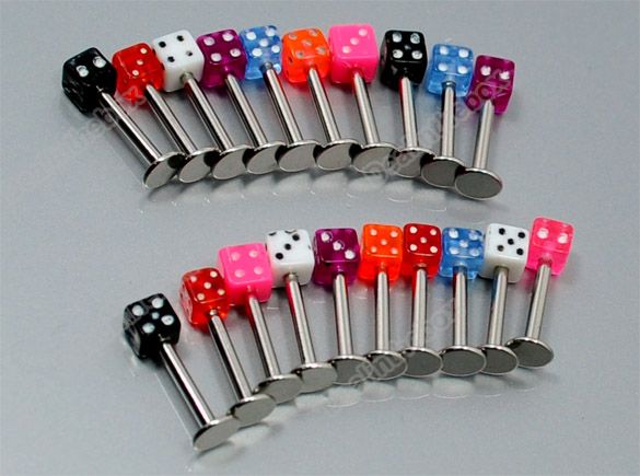 20pcs Dice Labrets Lip Ear Bone Bar Stud Chin Tongue Ring Body 