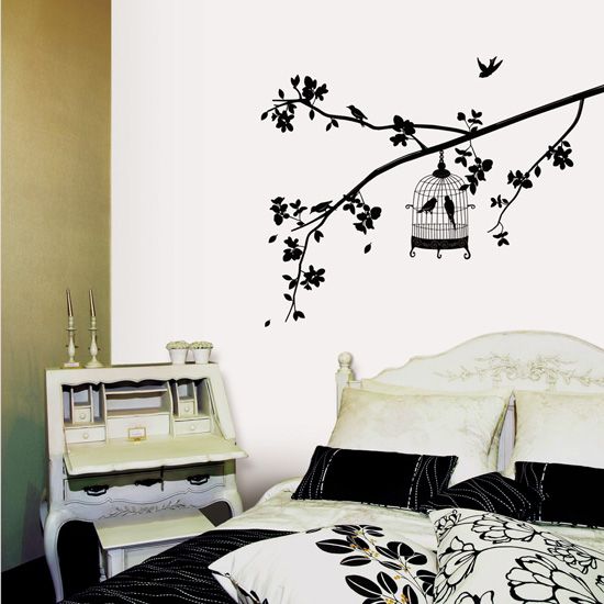 Bird Cage Flower Tree Wall Stickers Vinyl Decals Decor  