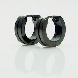 Black Stainless Steel Mens 4mm Mini Hoop Earrings  