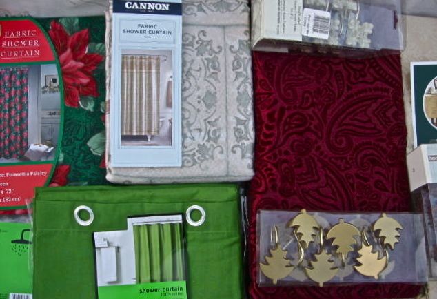 Holiday Shower Curtain Poinsettia Paisley Scroll Solid or Pine Cone 