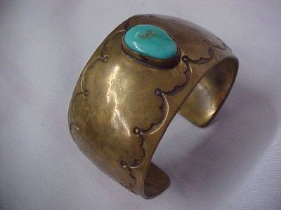 DEAD PAWN SOUTHWESTERN STYLE BRASS TURQUOISE BRACELET CUFF  